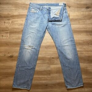 Diesel Larkee Jeans Men 38x34 Blue Straight Leg Medium Wash Distressed Denim 8AT